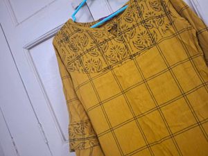 Mustard Yellow Printed Kurta