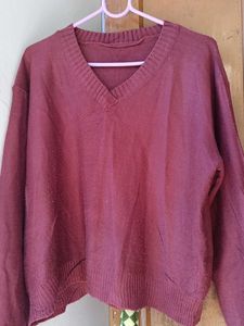 Burgundy V-Neck Knit Sweater