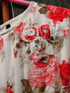 Floral Print White Cute Dress