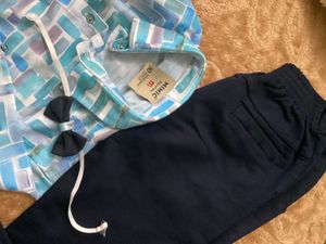 Funky Patterned Shirt &amp; Navy Blue Pants Set