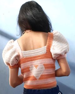 Peach, Tangerine, White Crochet Top