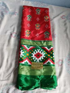 Red & Green Patterned Saree