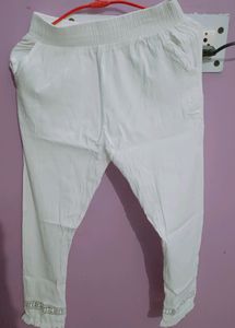 New White Pant with Lace Design