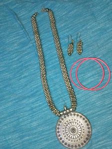 Oxidized Silver Necklace, Earrings, & Bangles