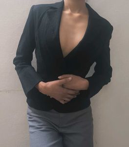 Women Black Blazer Crop
