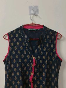 Navy Blue Printed Kurta