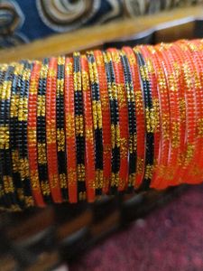 black and orange bangle set