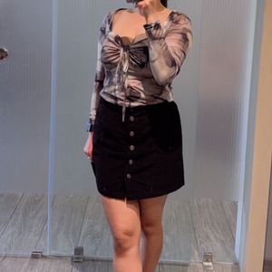 Abstract Print Tie-Front Top