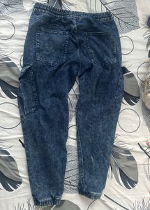 Acid Wash Denim Cargo Joggers