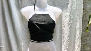 I. Black Halter Crop Top