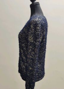 Blue Textured Knit Sweater