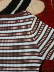 brown&amp; white striped top