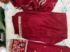 Maroon Embroidered Kurti Set