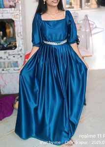 Elegant Blue Satin Maxi Dress