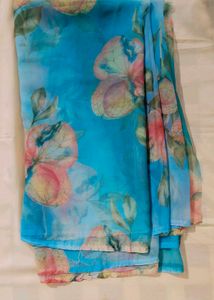Blue Floral Print Saree