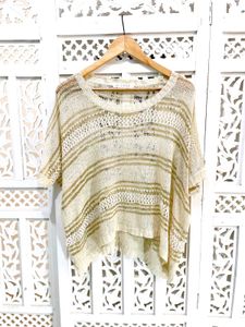 Boho Chic Beige & Gold Stripes Knit Top C