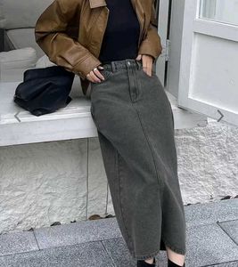 Vintage Wash Denim Maxi Skirt