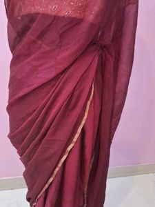 Elegant Maroon Saree with Blouse For Girls