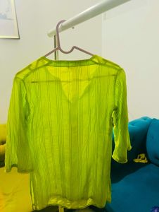 Cotton Neon Green Short Kurta