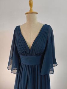 Flowing Chiffon Sleeves Ruched Dres