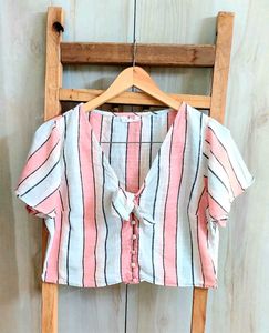 Pink Strip Cotton Crop Top Size-34-36