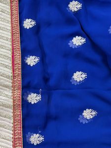 Royal Blue Embroidered Saree
