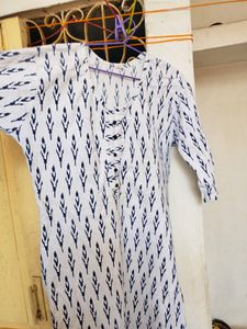 White Color Kurti With Black Prints