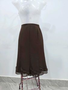 Brown Ruffle Hem Midi Skirt