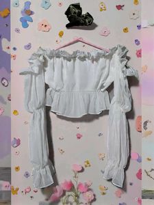 White Ruffle Off-Shoulder  Crop Top