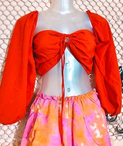 SizeS/M/L🎁Buy 2 Get 1 Free 🎁 Red Tie-Front Top