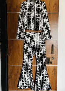 Geometric Printed Monochrome High Neck Cordset