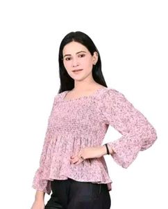Pink Floral Smocked Peplum Top