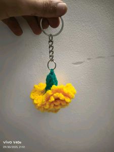 Crochet marigold keychain