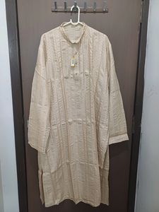 Silk Kurta Set (Beige With Machine Work)