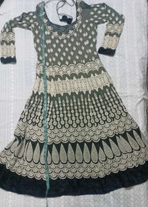 Elegant Black &amp; Grey Embroidered Anarkali Dress