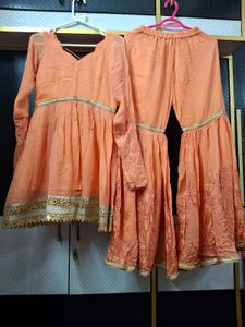 Anarkali And Sharara With Lace Duppata