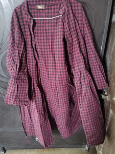 Red &amp; Black Checkered Oversized Top