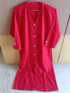Mandarin-Collar Red Front Slit Kurta