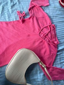 Pink Tie Shoulder Top