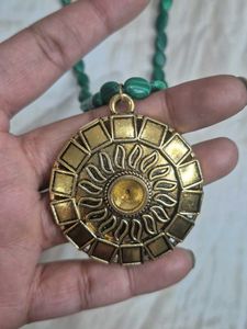 Green Beaded Medallion Necklace