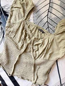 Olive Green Ruched Crop Top