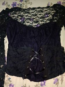 Black Gothic Lace Sleeve Top