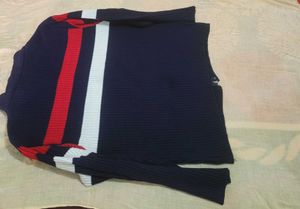 Striped Zip-Up Knit Cardigan