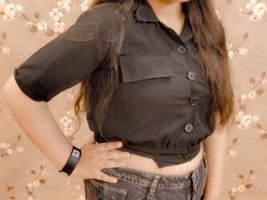 Elegant Black Georgette Crop Shirt