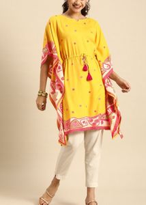 Yellow Floral Printed Kaftan