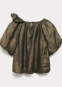 Mango Girls Metallic Bow Blouse Gold