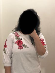 Off White Top With Floral Patchwork