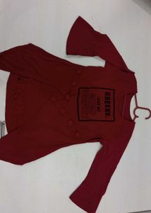 Maroon Bell Sleeve Button Top
