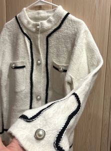 Korean Elegant White Fuzzy Tweed Jacket