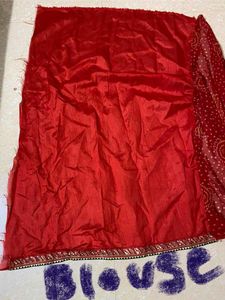 Red Bandhani Saree with Embellished Border